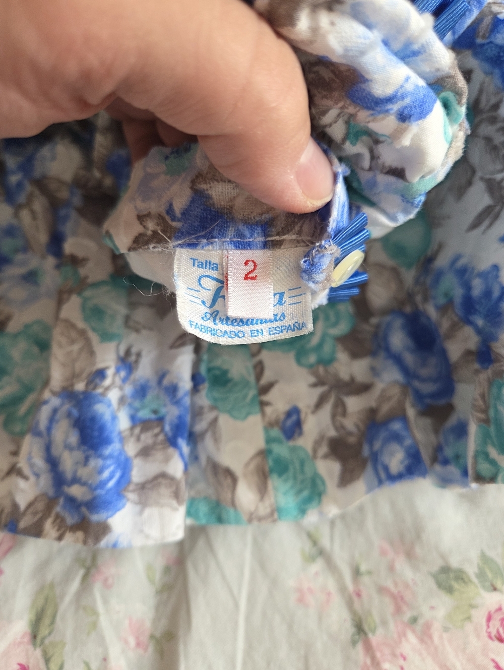 Handmade In Spain Smocked Blue Rose Floral Cotton Girls Dress Filita Artesania 2 - Picture 7 of 9